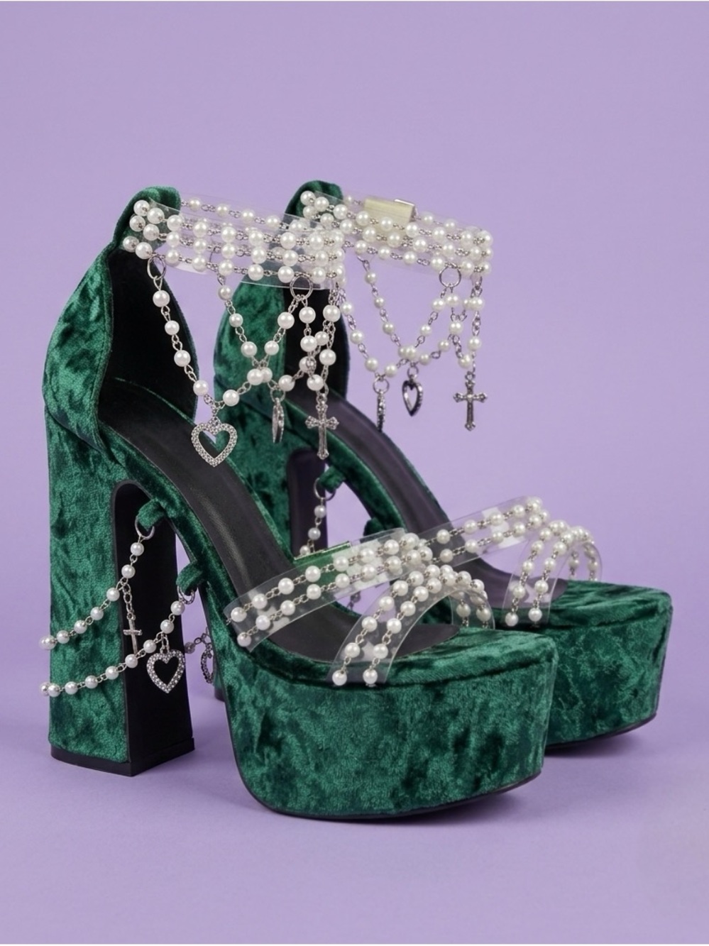 Sugar Thrillz x Dolls Kill - Whimsigoth Velvet Holy Revelation Platform Heels -
